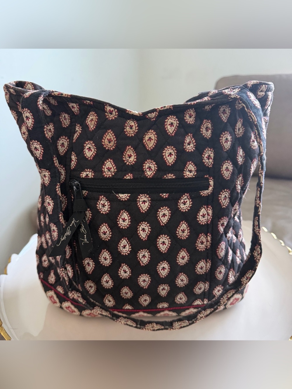 Vera Bradley Small Tote Bag Classic Black Red Paisley Quilted Shoulder Purse